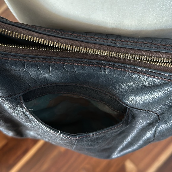 HOBO BLACK LEATHER VINTAGE CROSSBODY BROWN CANVAS STRAP